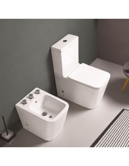 Combo Inodoro Largo Mochila Y Bidet Triple agujero Vero